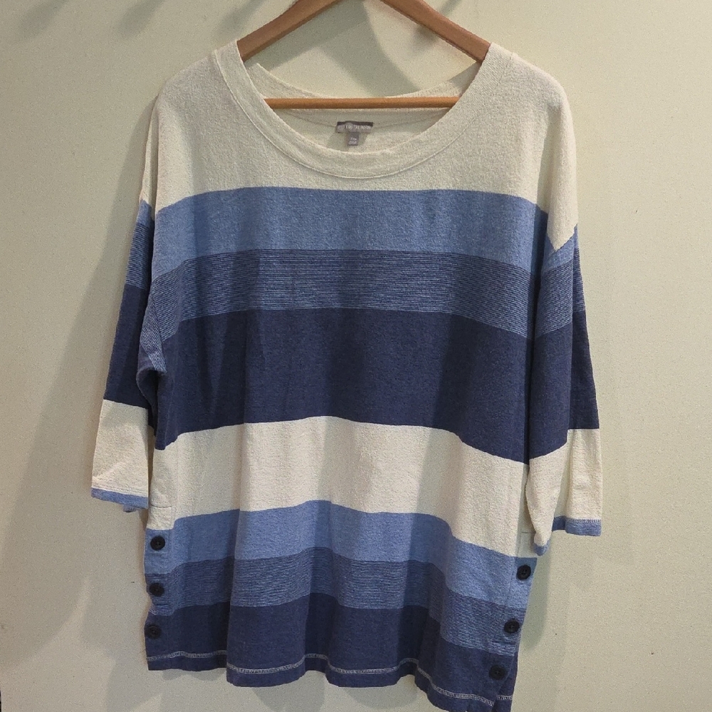 Talbots Cream and Blue Striped Relaxed Knit Top